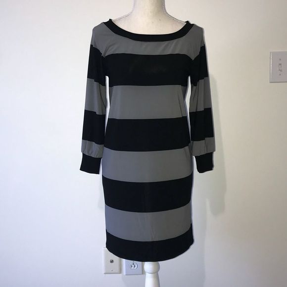 Norma Kamali Black/Gray Striped Dress Size XS - Picture 1 of 4